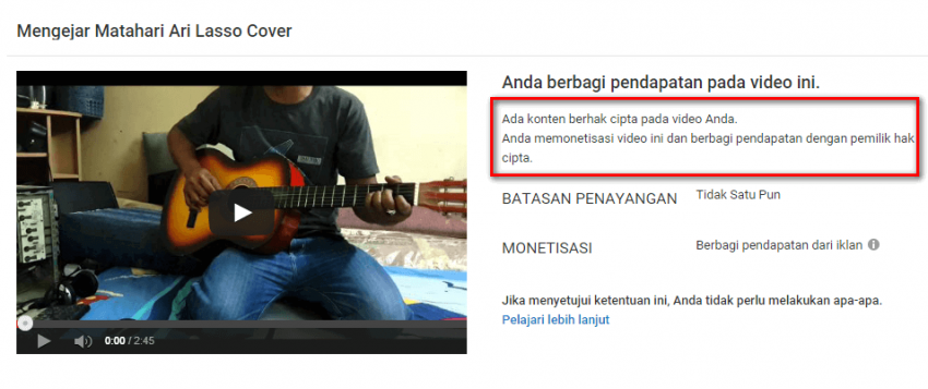 monetize cover lagu youtube
