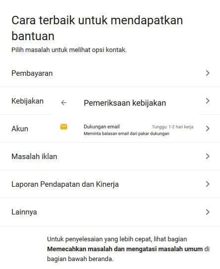 cara menghubungi adsense