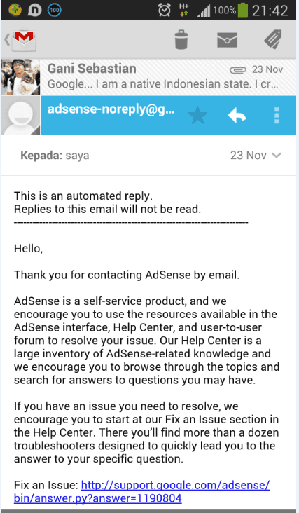 Menghubungi Pihak Adsense