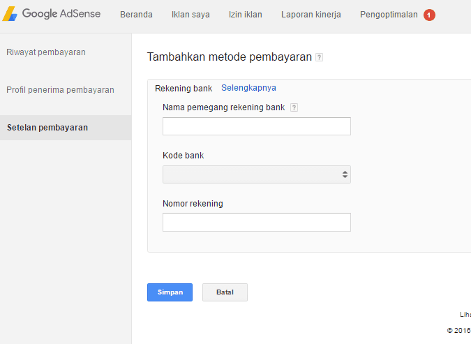 pembayaran adsense dengan transfer bank