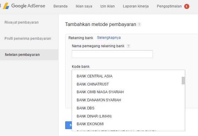 pembayaran adsense dengan transfer bank