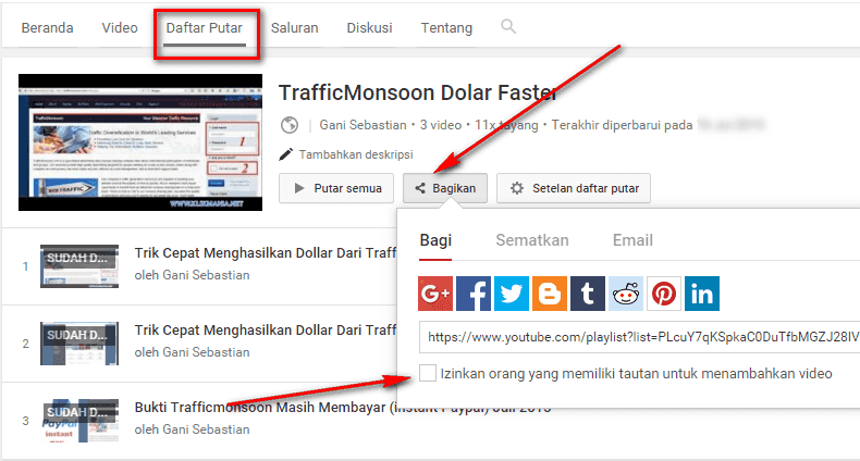 membuat playlist youtube