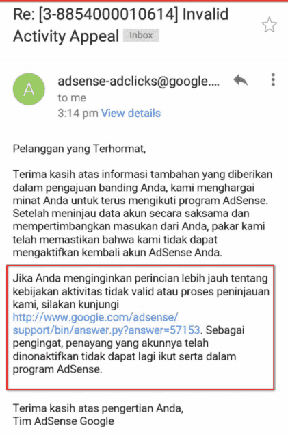 Invalid activity adsense