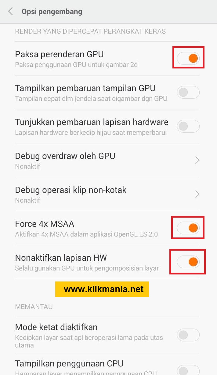 developer options