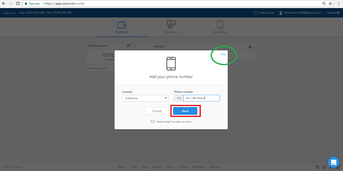 cara verif nomor handphone di coins.id