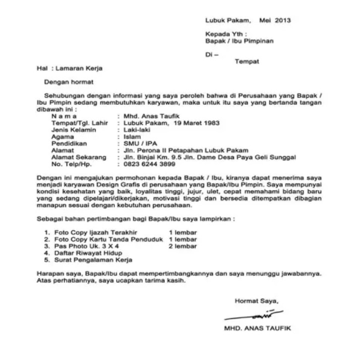 Contoh surat lamaran kerja