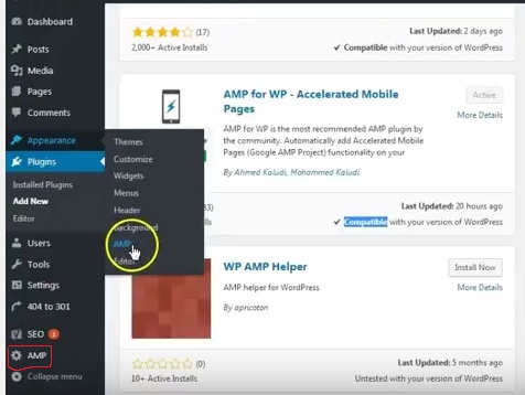 AMP menu