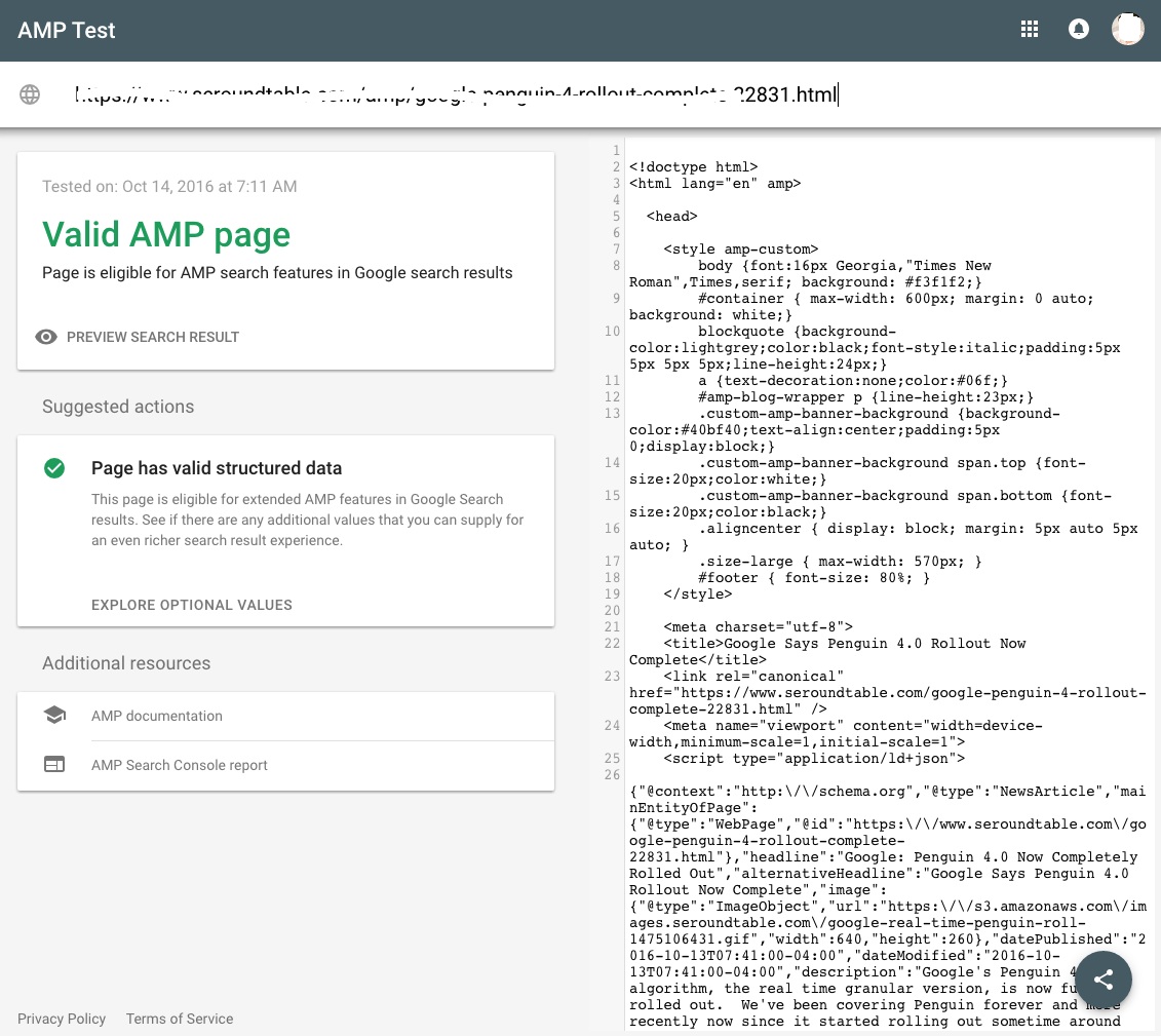 google amp test