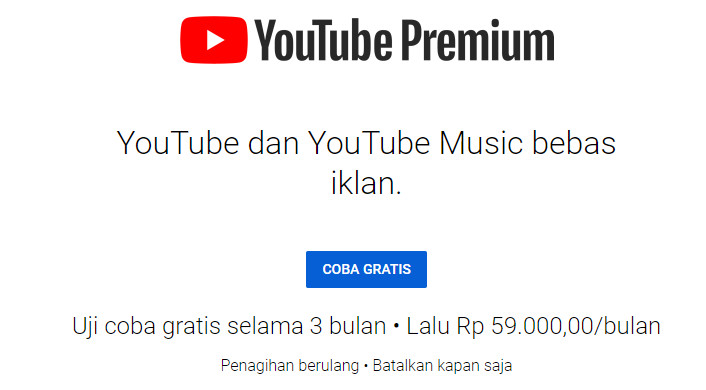 harga Yotube premium