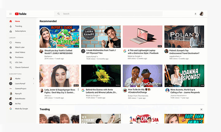 tampilan youtube