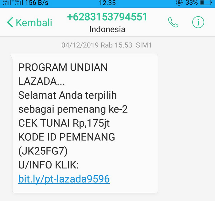 Penipuan SMS berhadiah