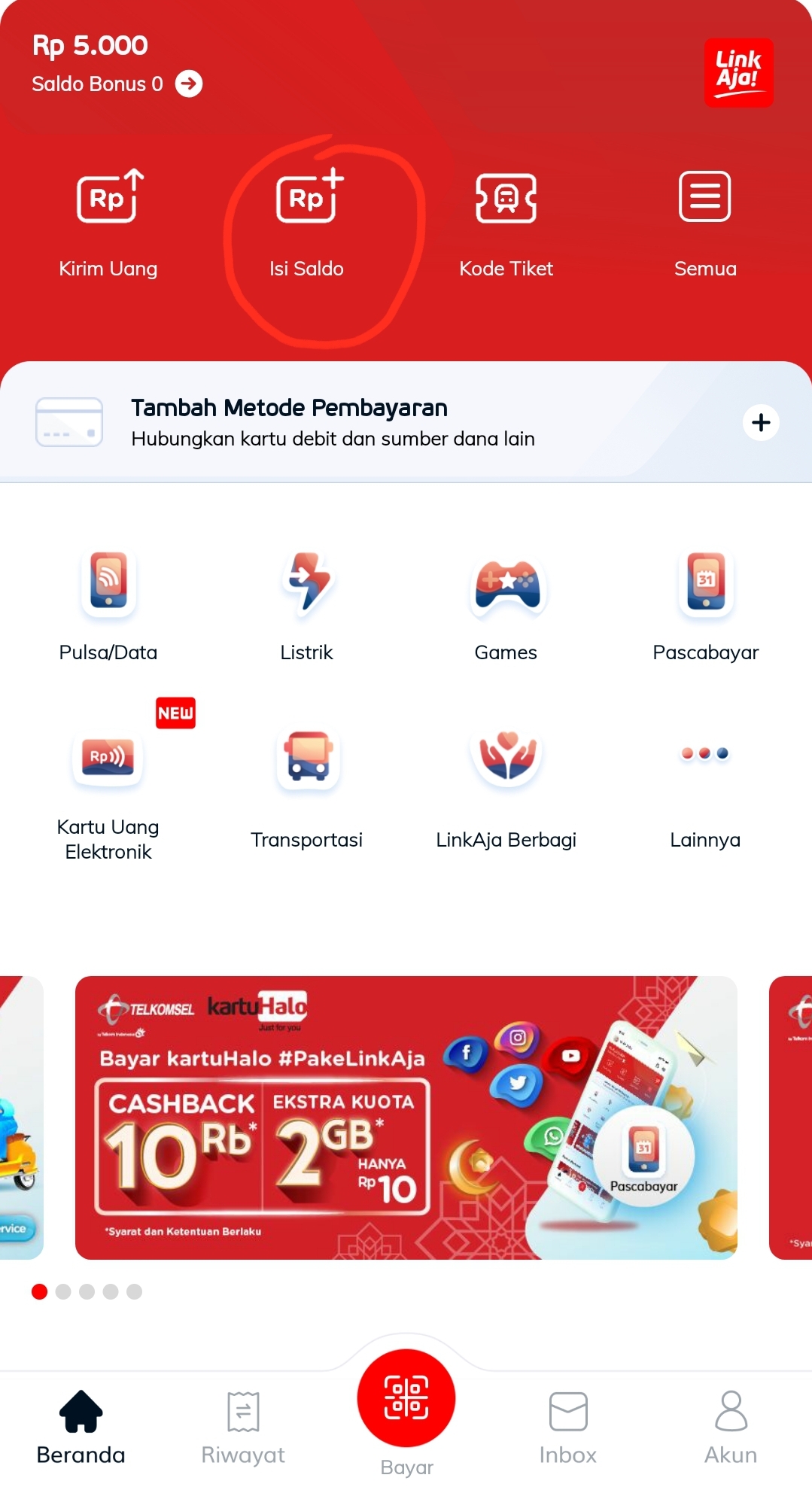 Beli pulsa di Aplikasi LinkAja