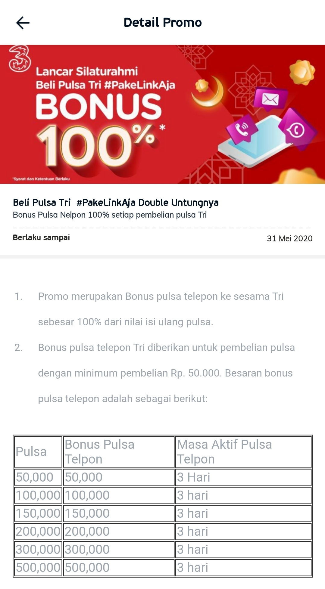 Isi ulang kartu Tri cashback