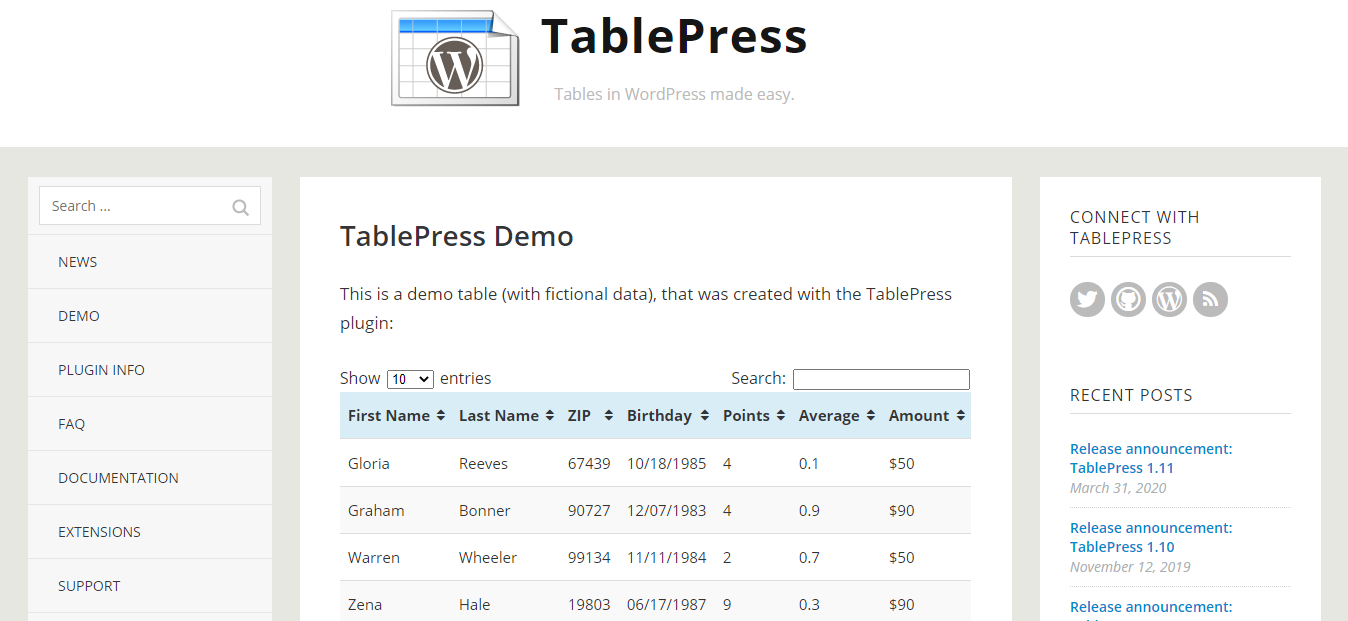 TablePress plugin